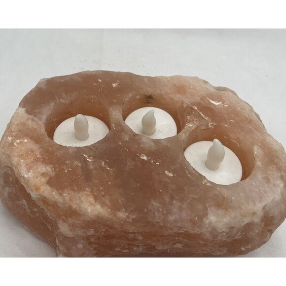 Himalayan Salt 3 Hole Candle Holder with Cylinder Candles without box 5 Pounds - Picture 8 of 13